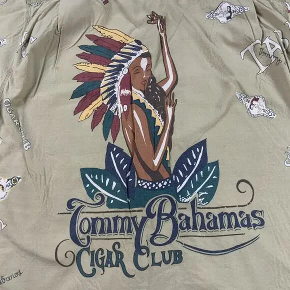 Vintage Tommy Bahama Shirt Mens Large Brown Cigar Club Casual All Over Print